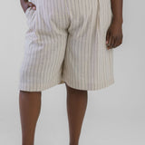 STRIPPED LINEN BLEND SHORTS plus-size - AMOUR781