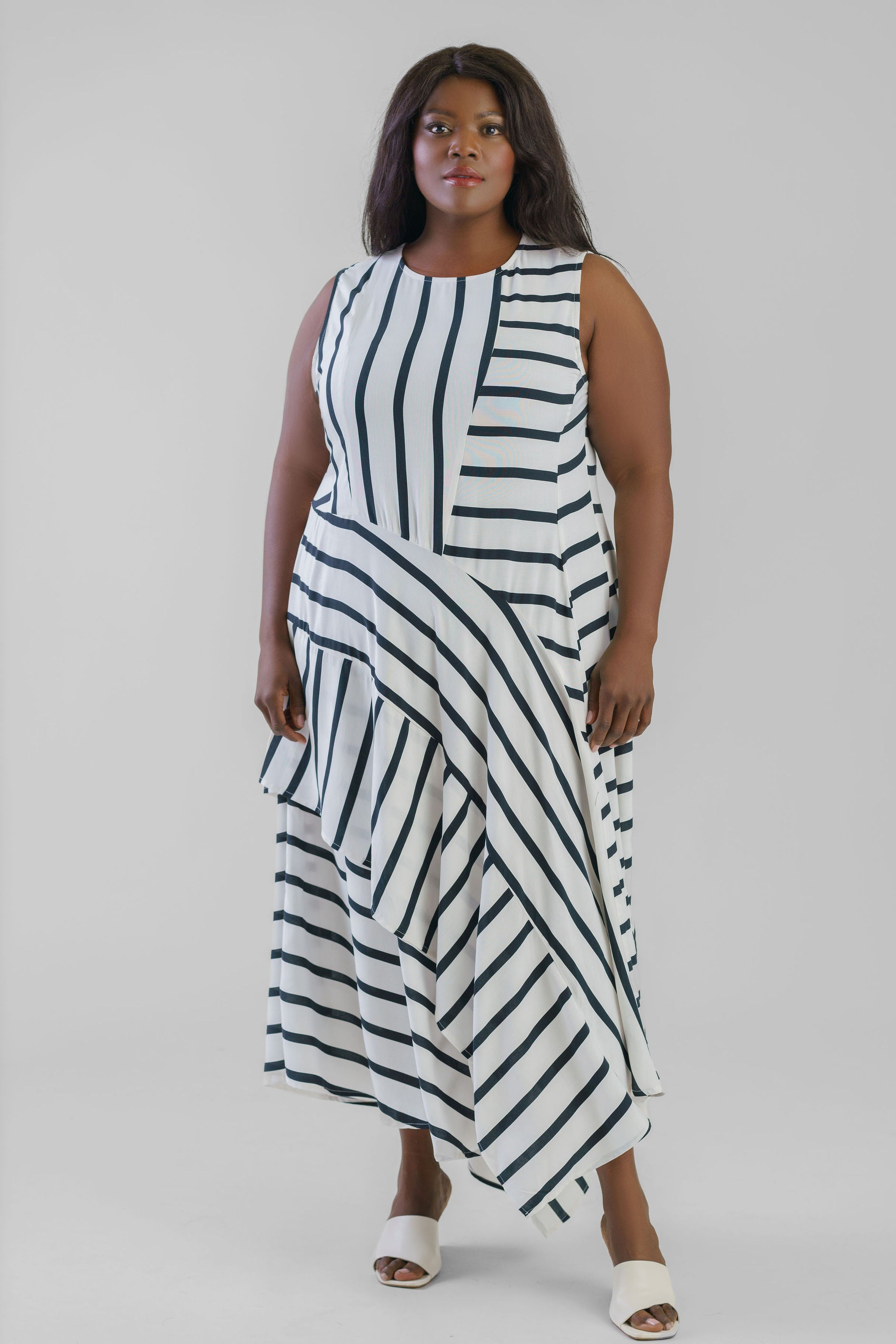 STRIPPED SLEEVELESS DRESS plus-size - AMOUR781