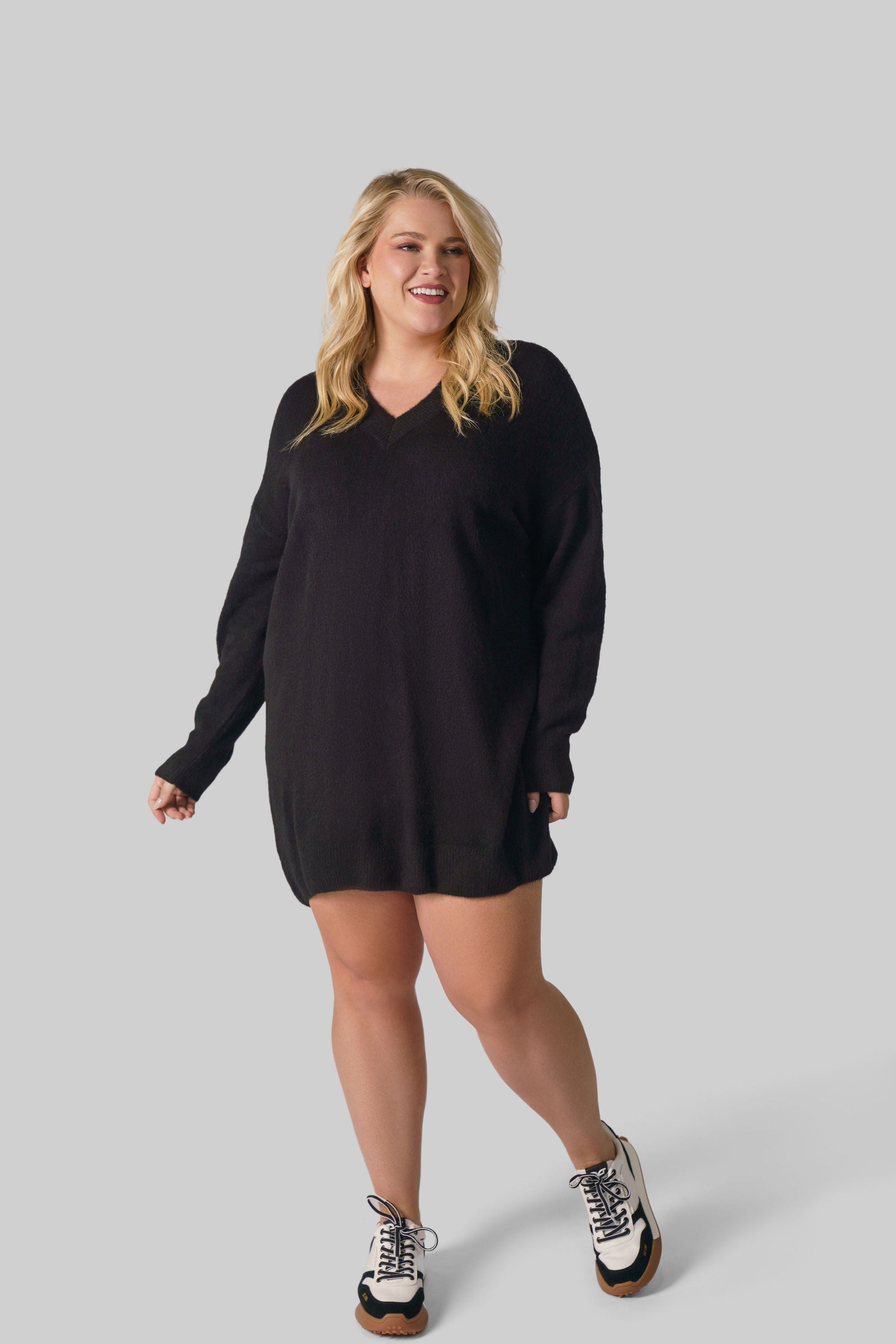 FLUFFY V-NECK LONG JUMPER plus-size - AMOUR781