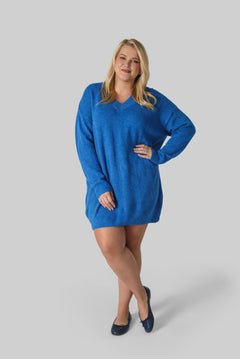 FLUFFY V-NECK LONG JUMPER plus-size - AMOUR781