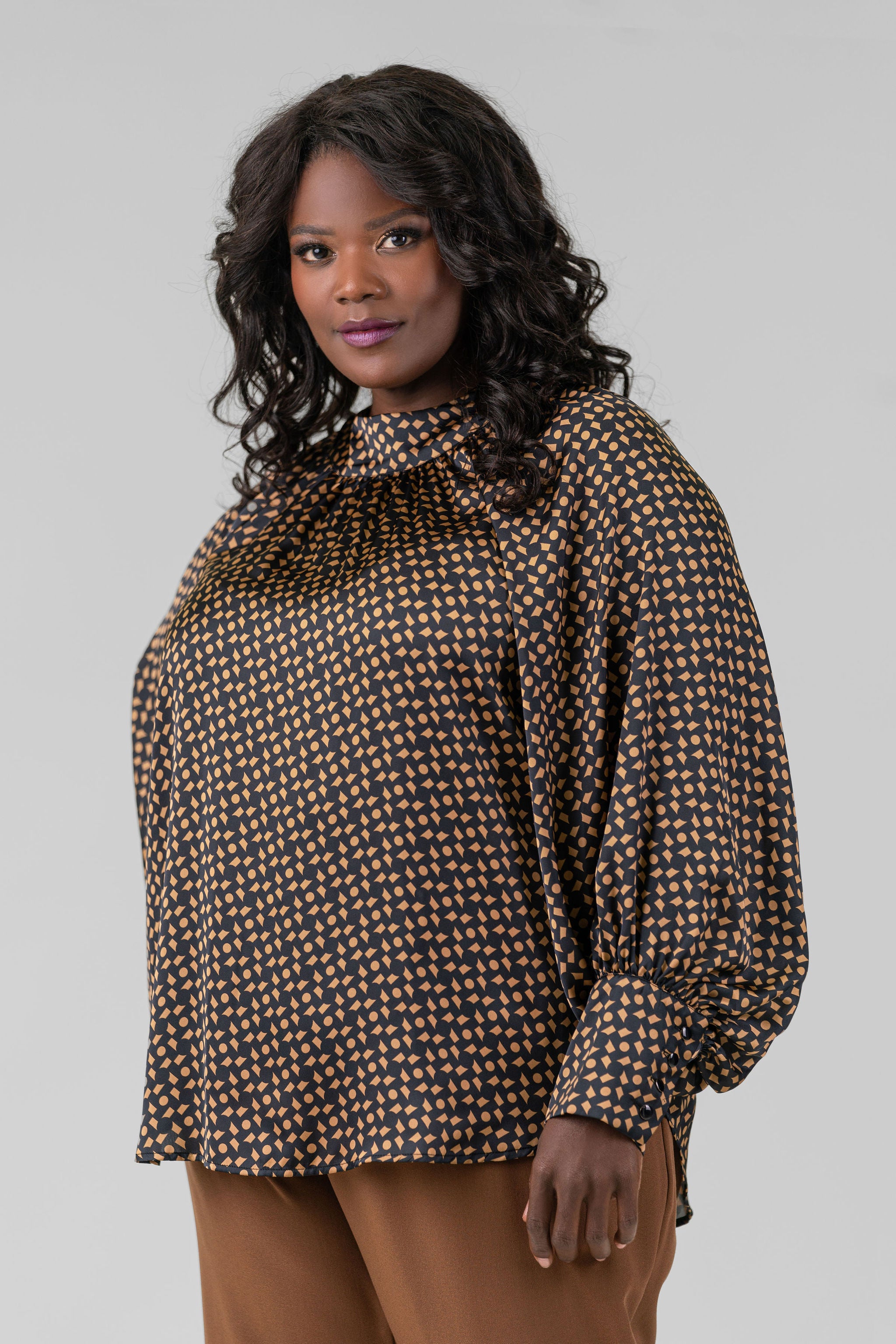 GOLD DIAMOND PRINT BLOUSE plus-size - AMOUR781