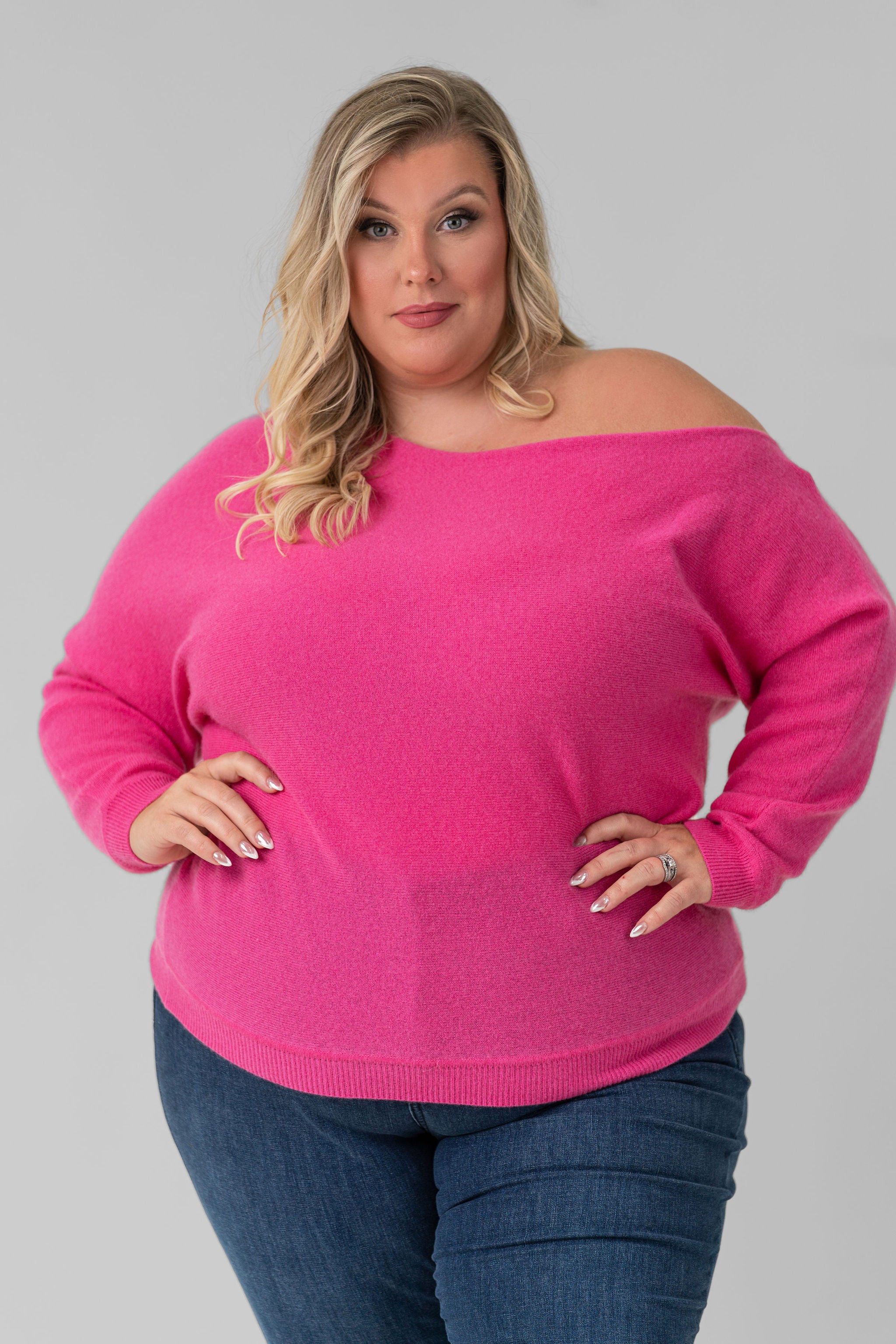 100% CASHMERE OFF THE SHOULDER TOP plus-size - AMOUR781