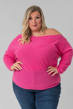 100% CASHMERE OFF THE SHOULDER TOP plus-size - AMOUR781