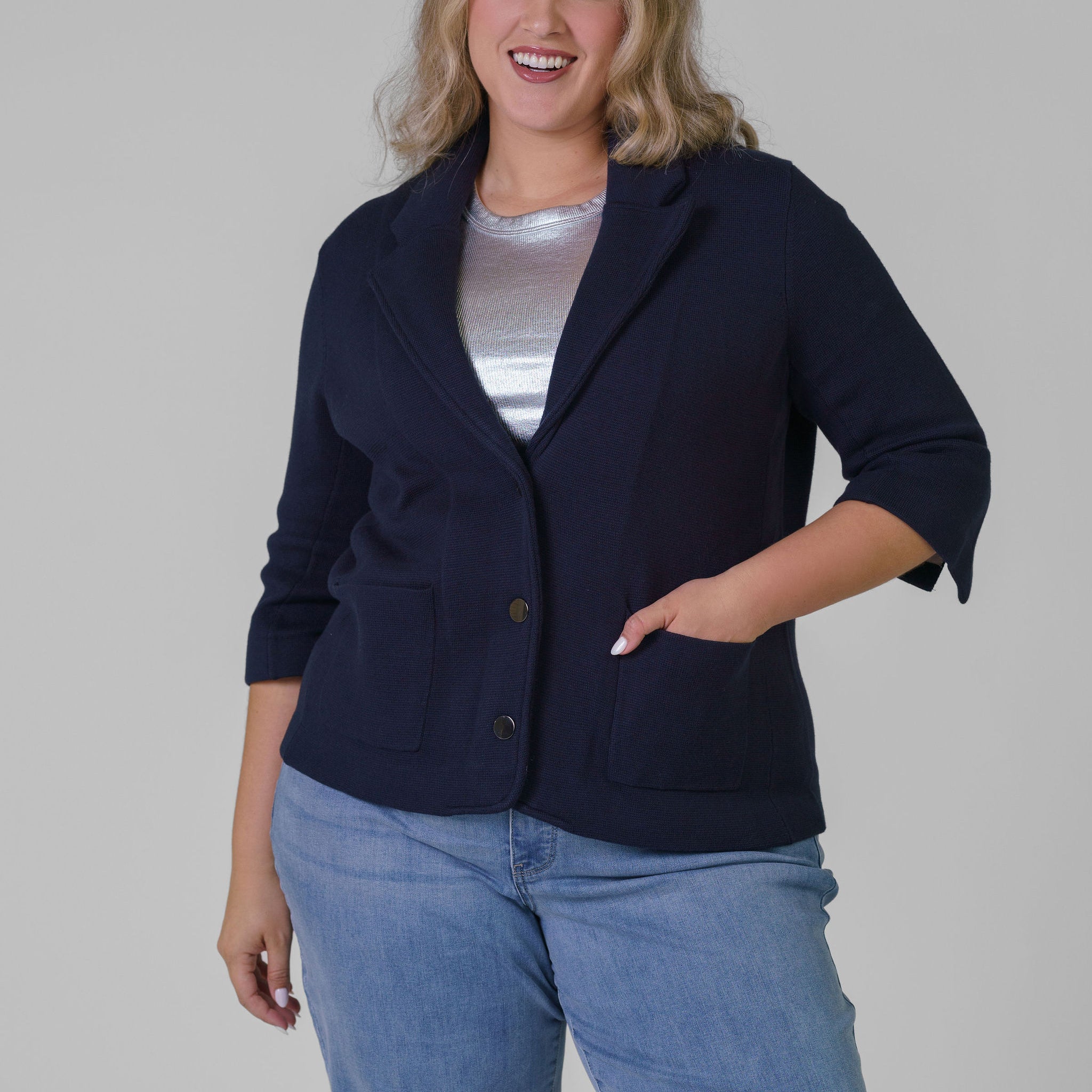 COTTON BLEND SHRUNKEN BLAZER plus-size - AMOUR781