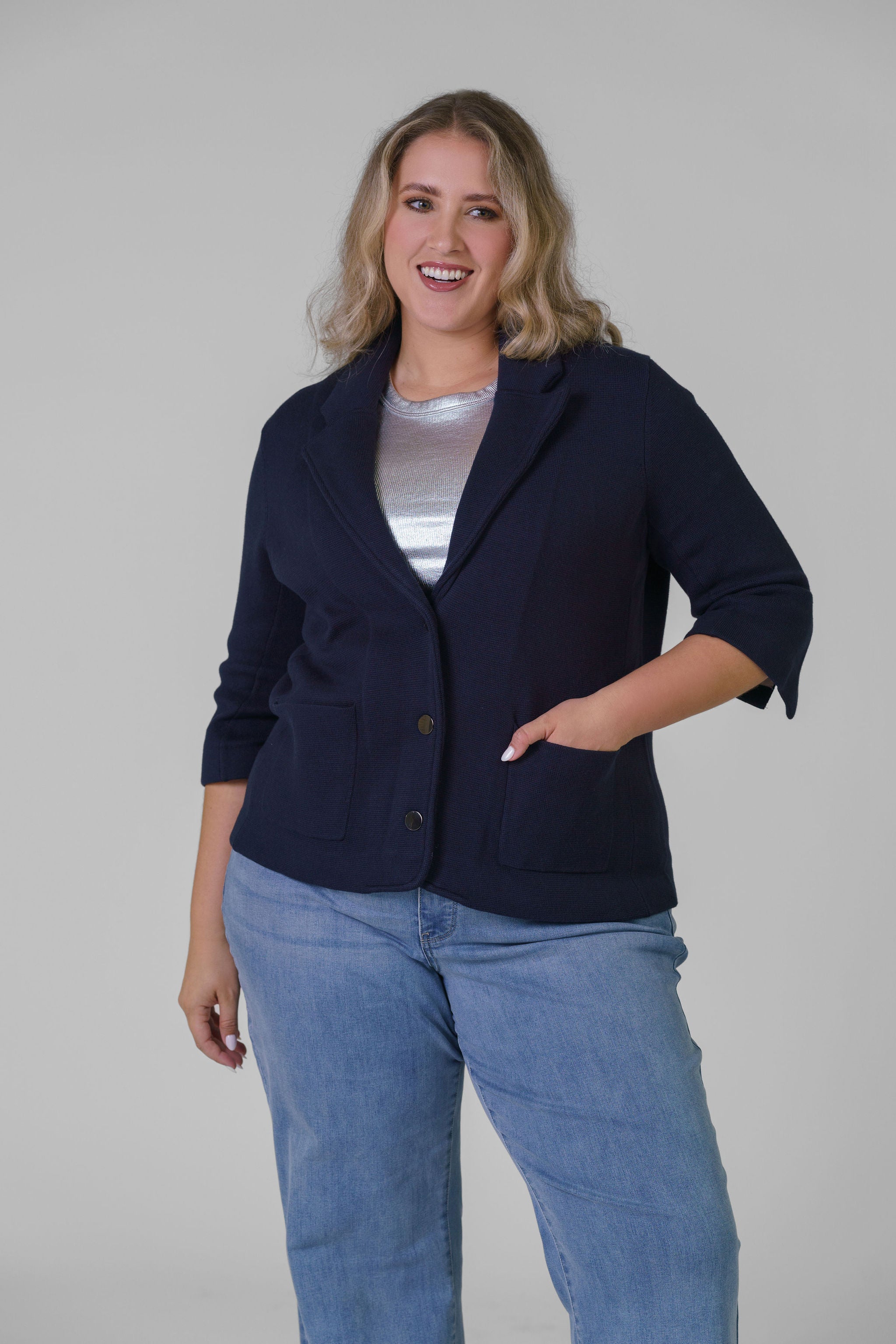 COTTON BLEND SHRUNKEN BLAZER plus-size - AMOUR781