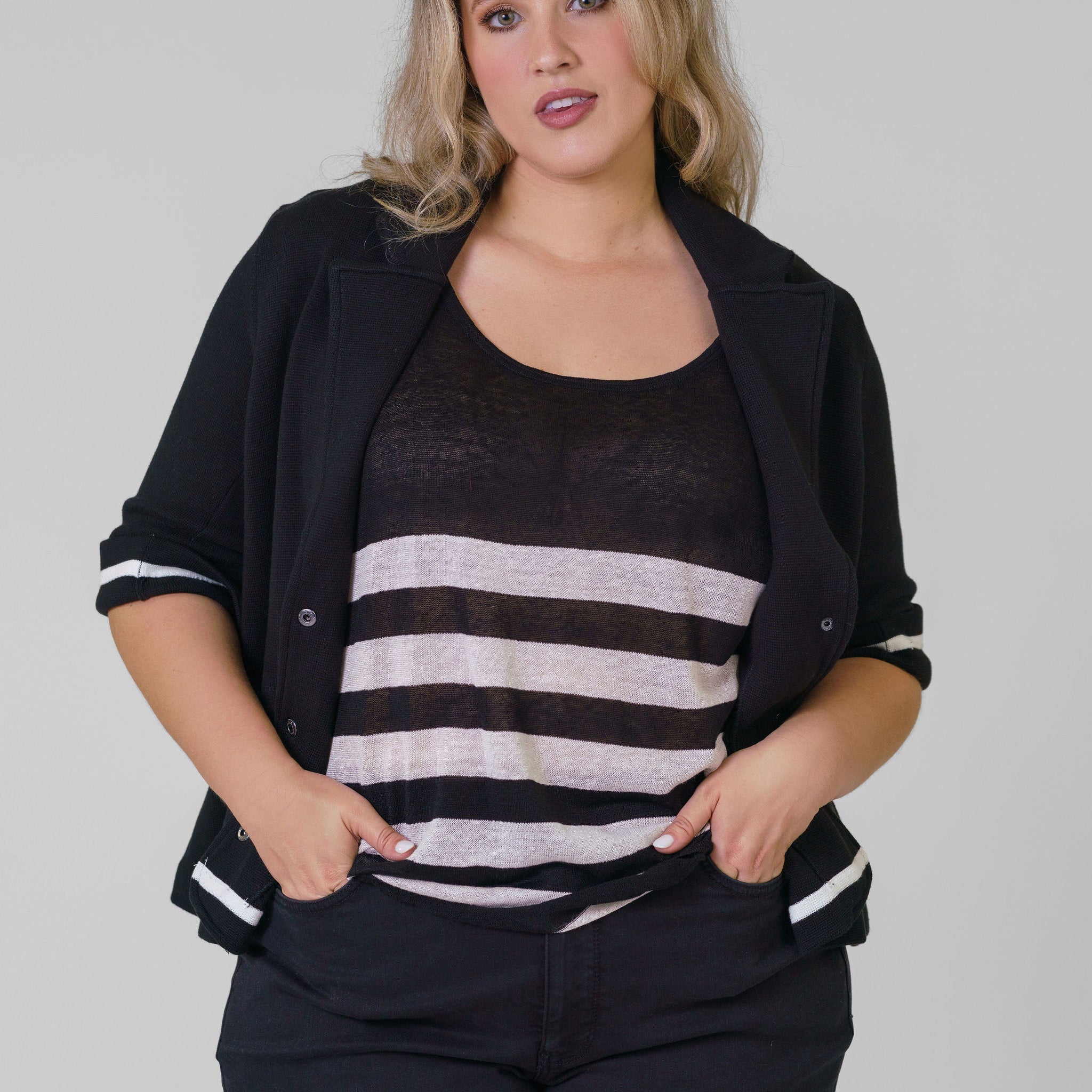 COTTON BLEND SHRUNKEN BLAZER plus-size - AMOUR781