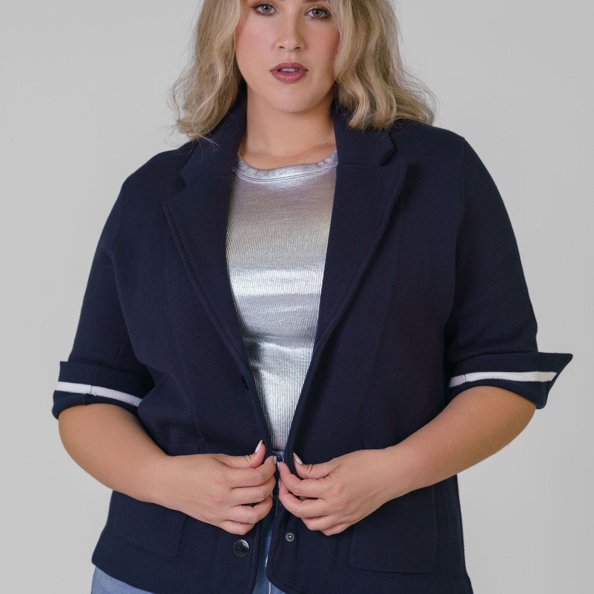 COTTON BLEND SHRUNKEN BLAZER plus-size - AMOUR781