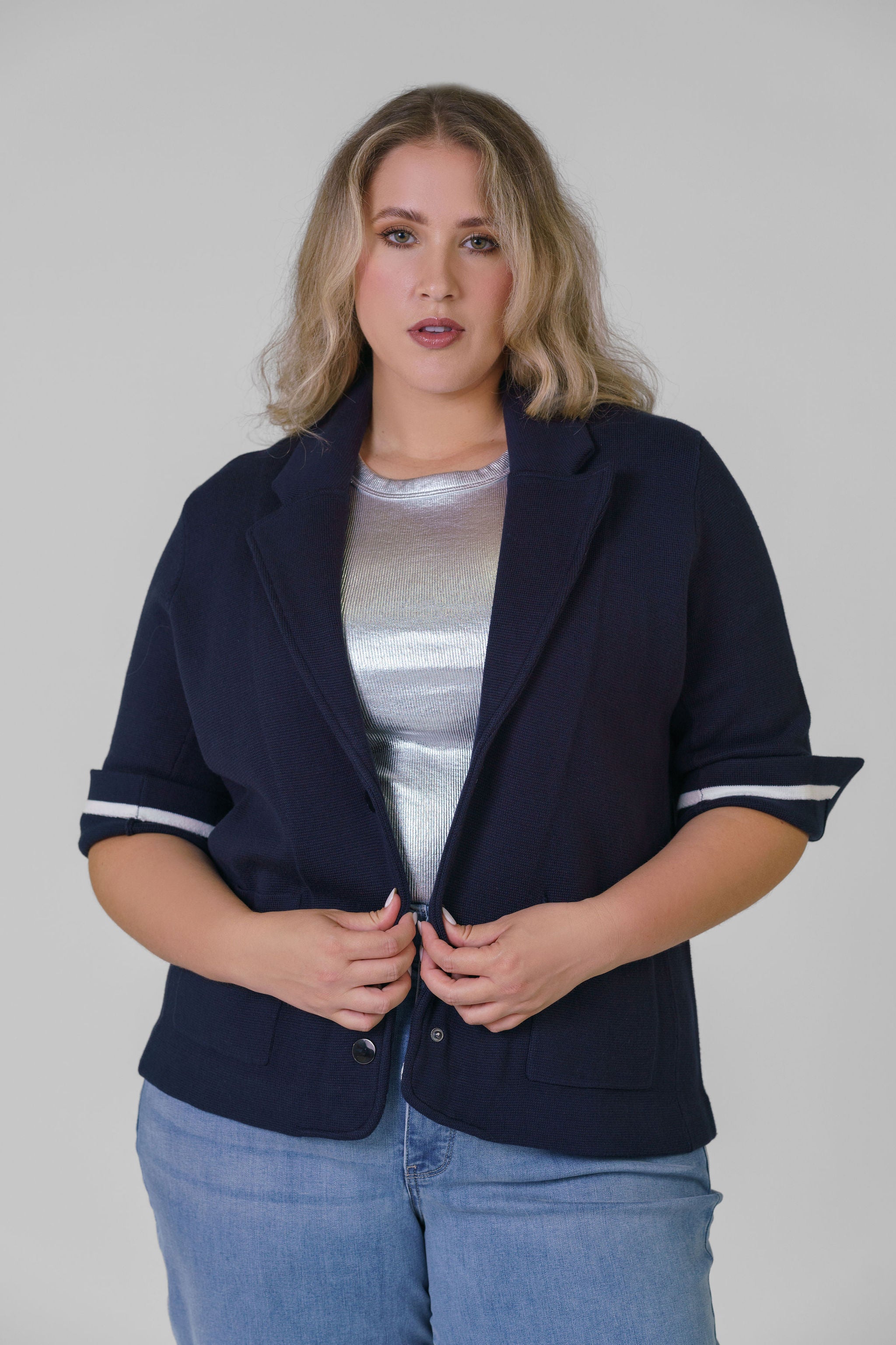 COTTON BLEND SHRUNKEN BLAZER plus-size - AMOUR781