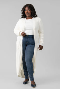 COTTON / CASHMERE BELTED RIBBED LONG CARDIGAN plus-size - AMOUR781