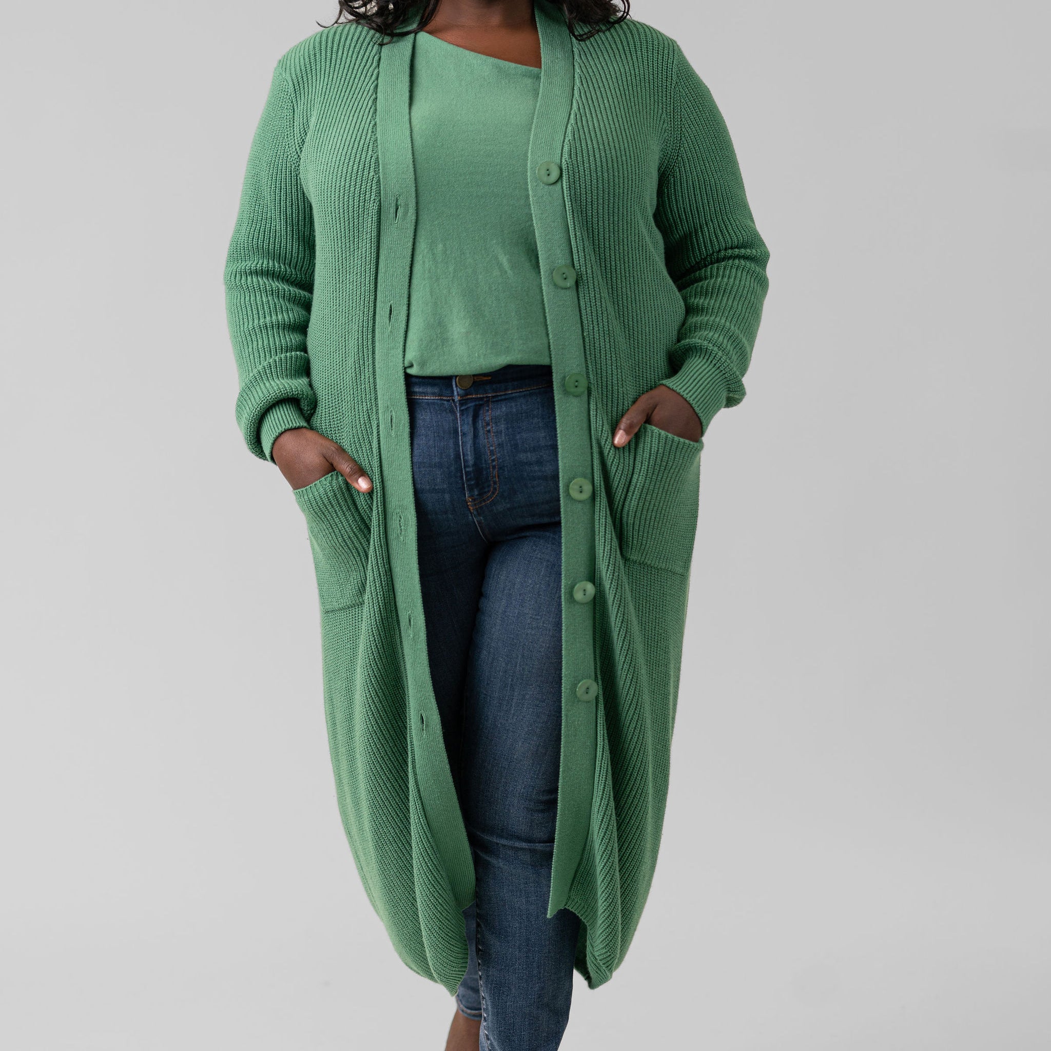 COTTON / CASHMERE BELTED RIBBED LONG CARDIGAN plus-size - AMOUR781