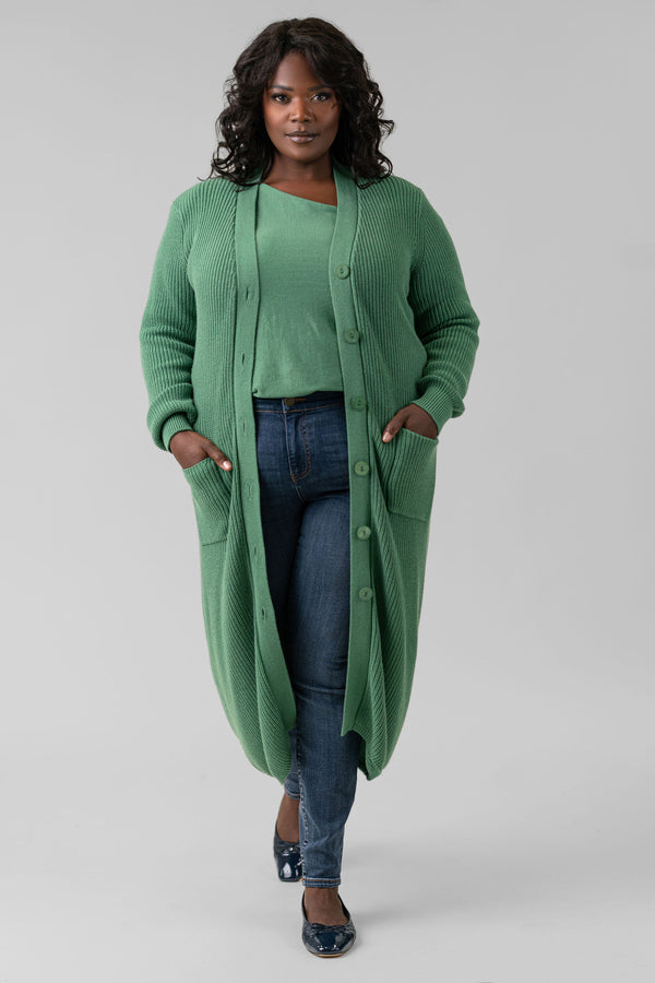 COTTON CASHMERE BELTED RIBBED LONG CARDIGAN – AMOUR781