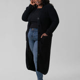 COTTON / CASHMERE BELTED RIBBED LONG CARDIGAN plus-size - AMOUR781
