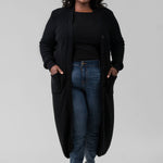COTTON / CASHMERE BELTED RIBBED LONG CARDIGAN plus-size - AMOUR781