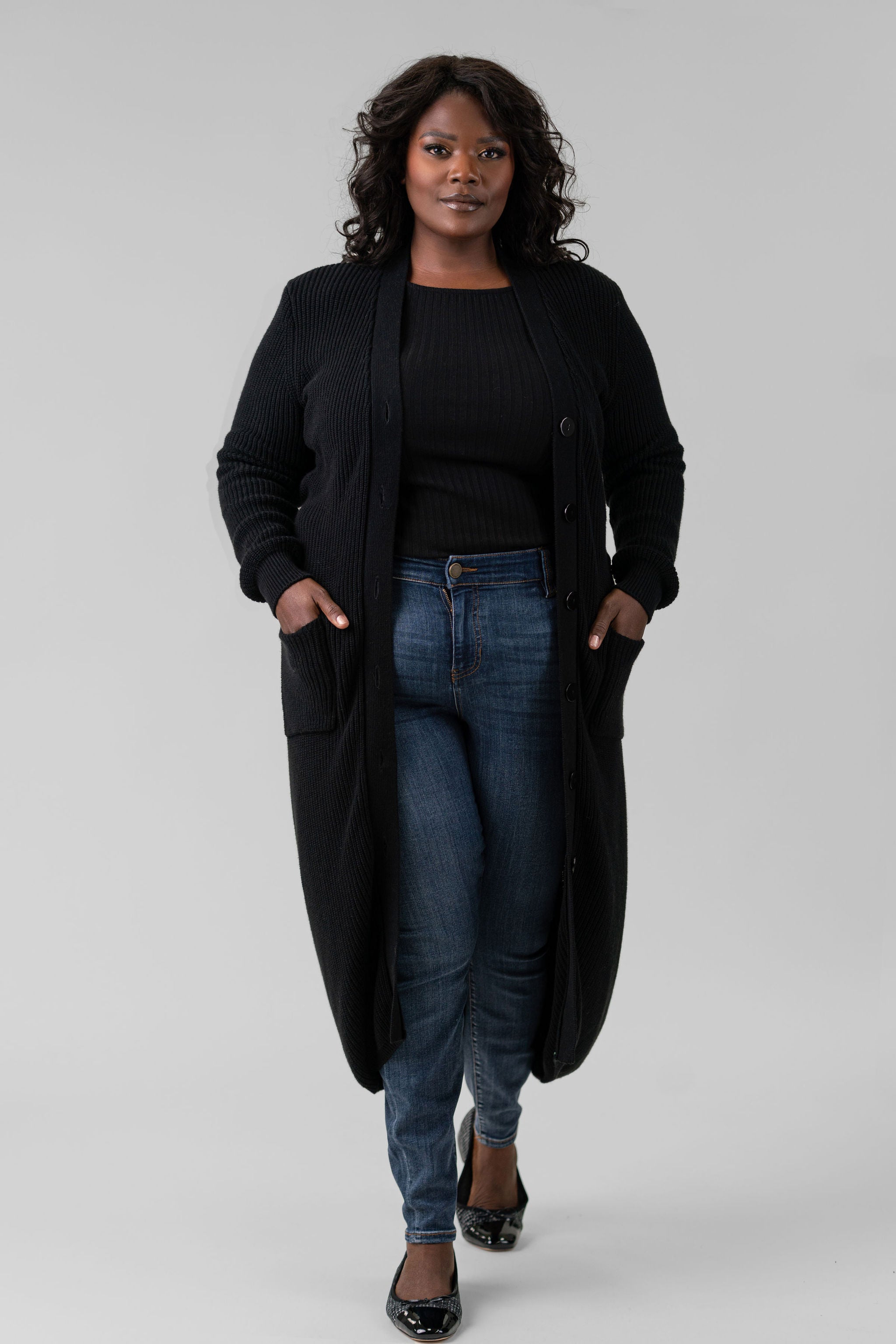 COTTON / CASHMERE BELTED RIBBED LONG CARDIGAN plus-size - AMOUR781