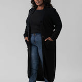 COTTON / CASHMERE BELTED RIBBED LONG CARDIGAN plus-size - AMOUR781