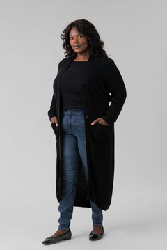COTTON / CASHMERE BELTED RIBBED LONG CARDIGAN plus-size - AMOUR781