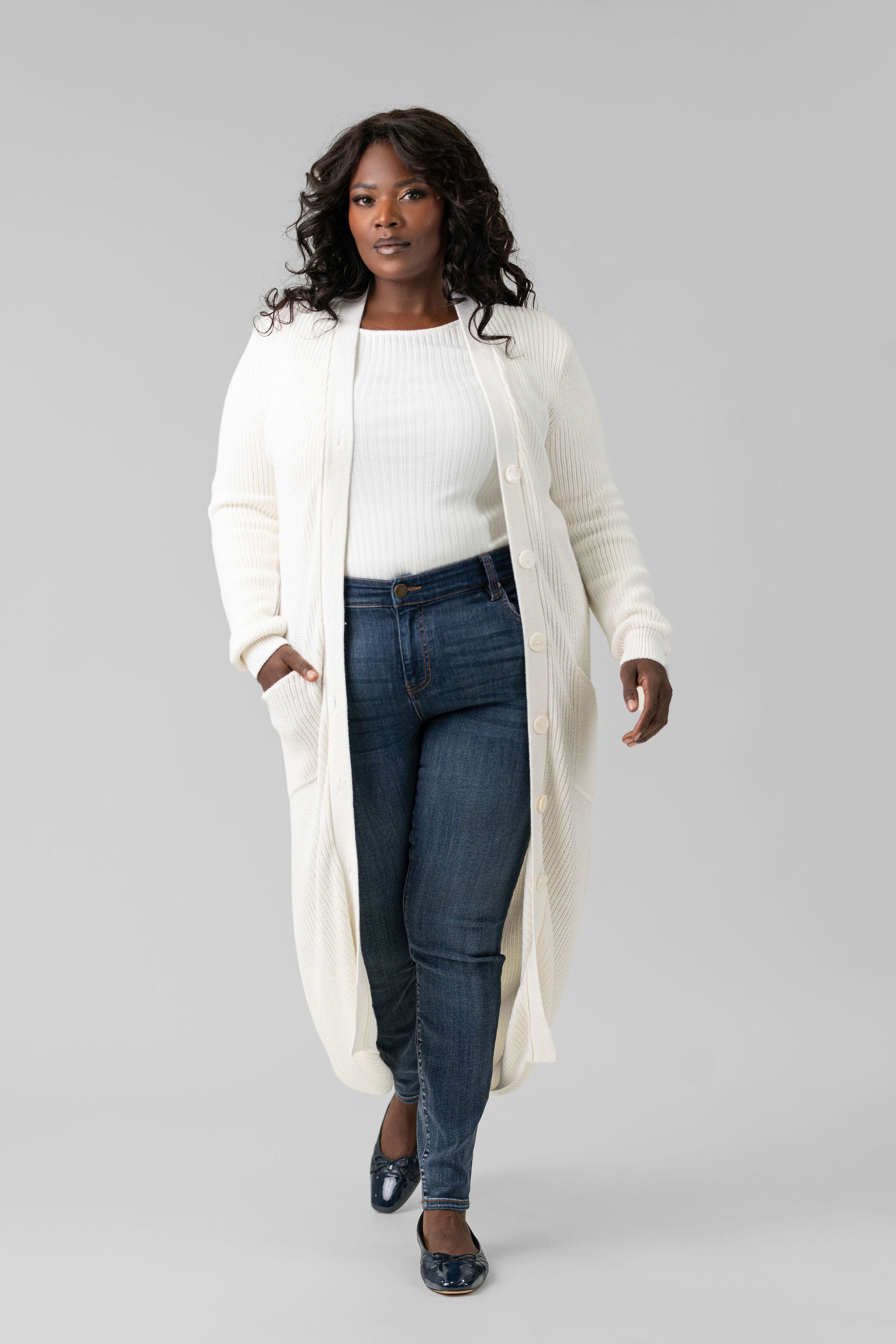 COTTON / CASHMERE BELTED RIBBED LONG CARDIGAN plus-size - AMOUR781