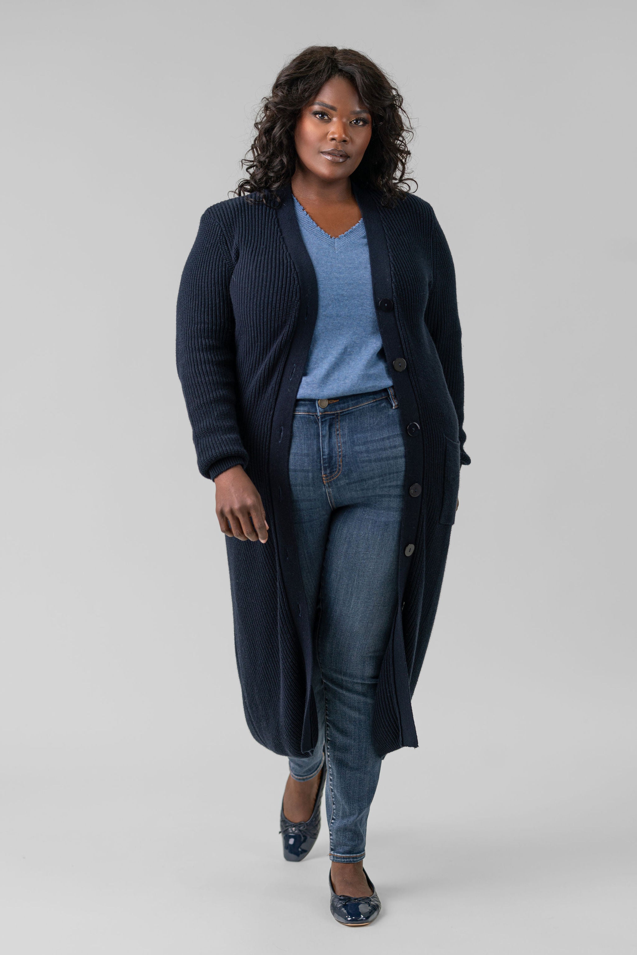 COTTON / CASHMERE BELTED RIBBED LONG CARDIGAN plus-size - AMOUR781