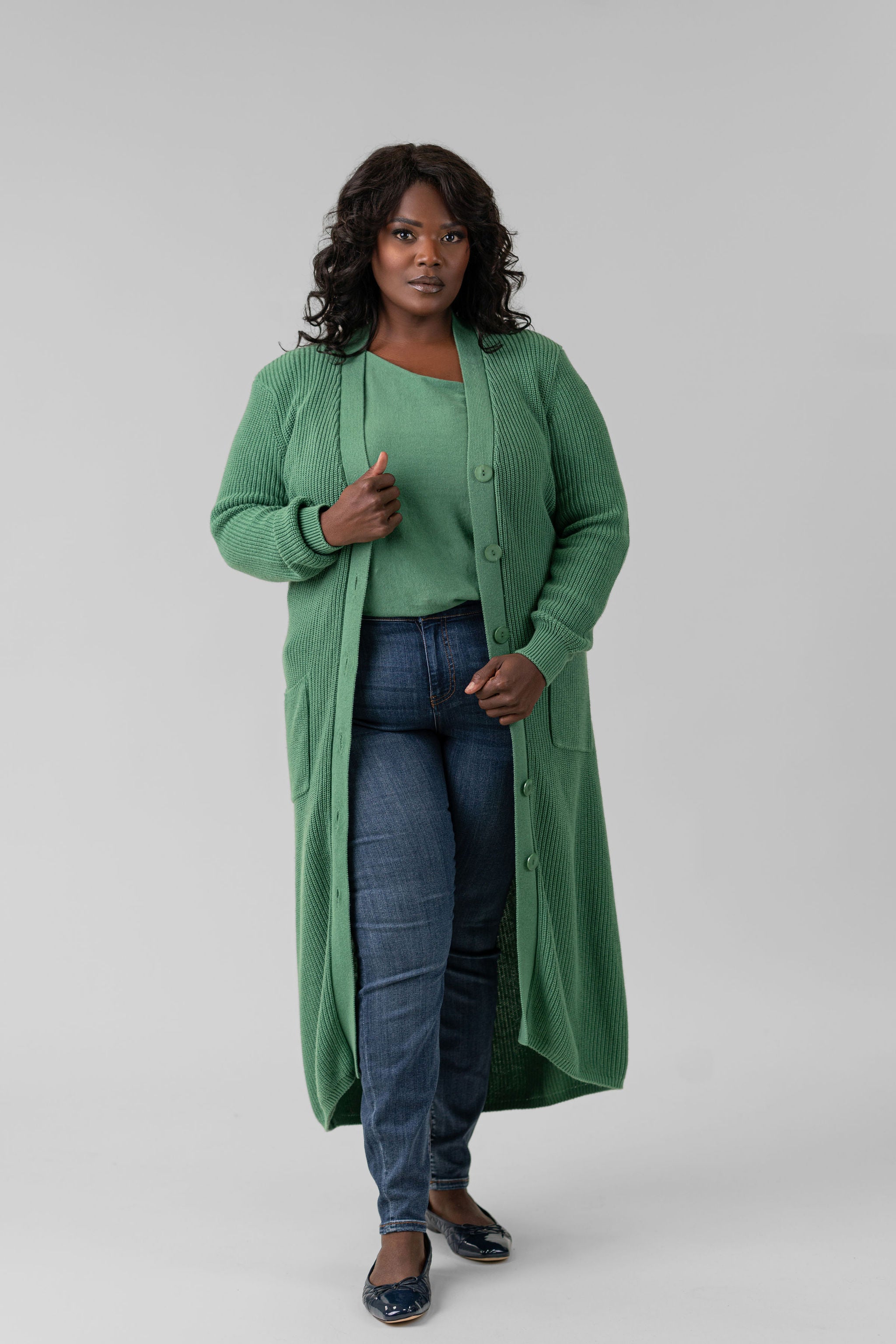 COTTON / CASHMERE BELTED RIBBED LONG CARDIGAN plus-size - AMOUR781