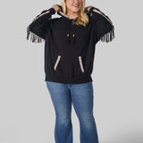 COTTON CASHMERE EMBROIDERED FRINGE HOODIE plus-size - AMOUR781