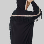 COTTON CASHMERE EMBROIDERED FRINGE HOODIE plus-size - AMOUR781