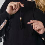 COTTON CASHMERE EMBROIDERED FRINGE HOODIE plus-size - AMOUR781