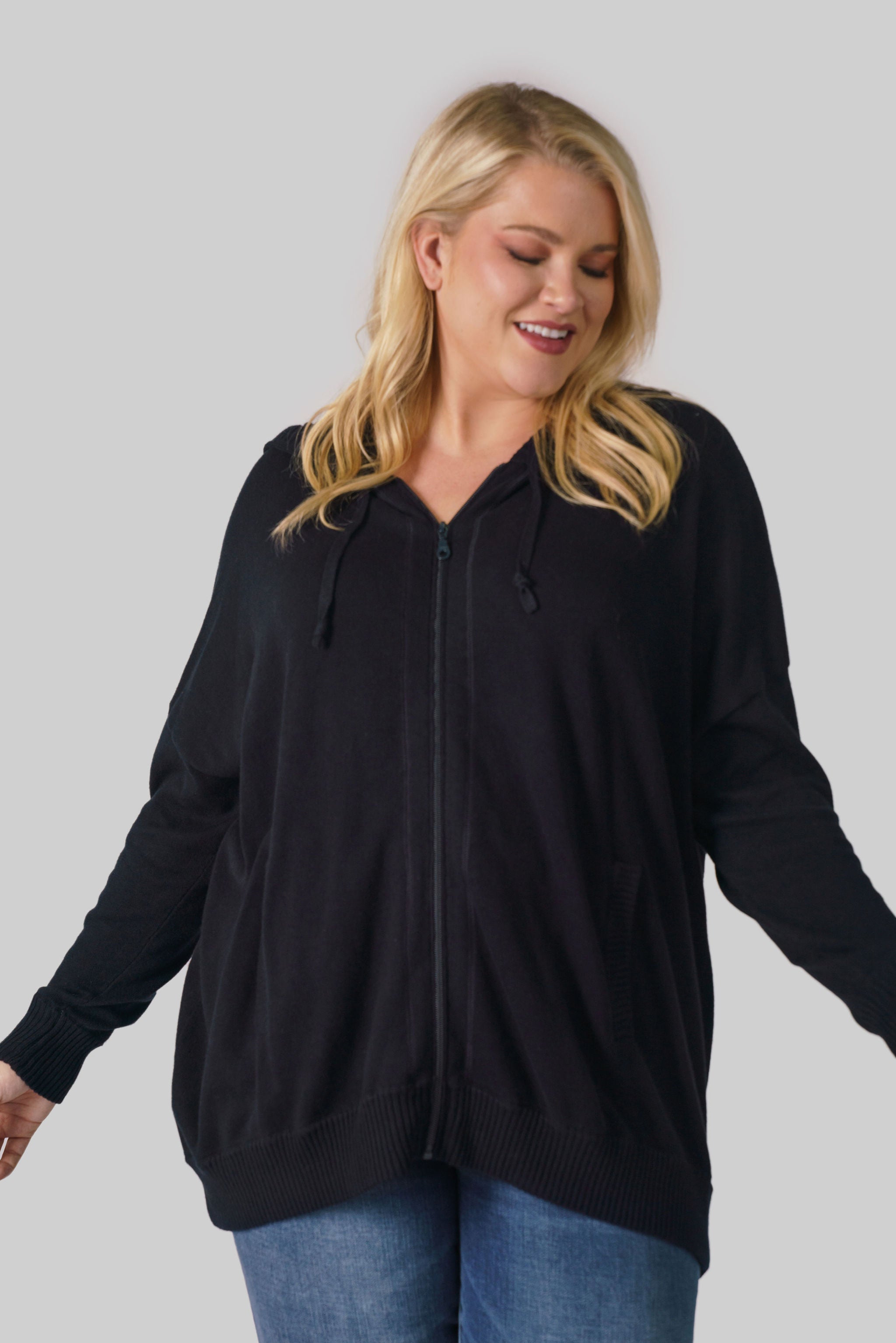 COTTON CASHMERE OVERSIZED ZIP HOODIE plus-size - AMOUR781