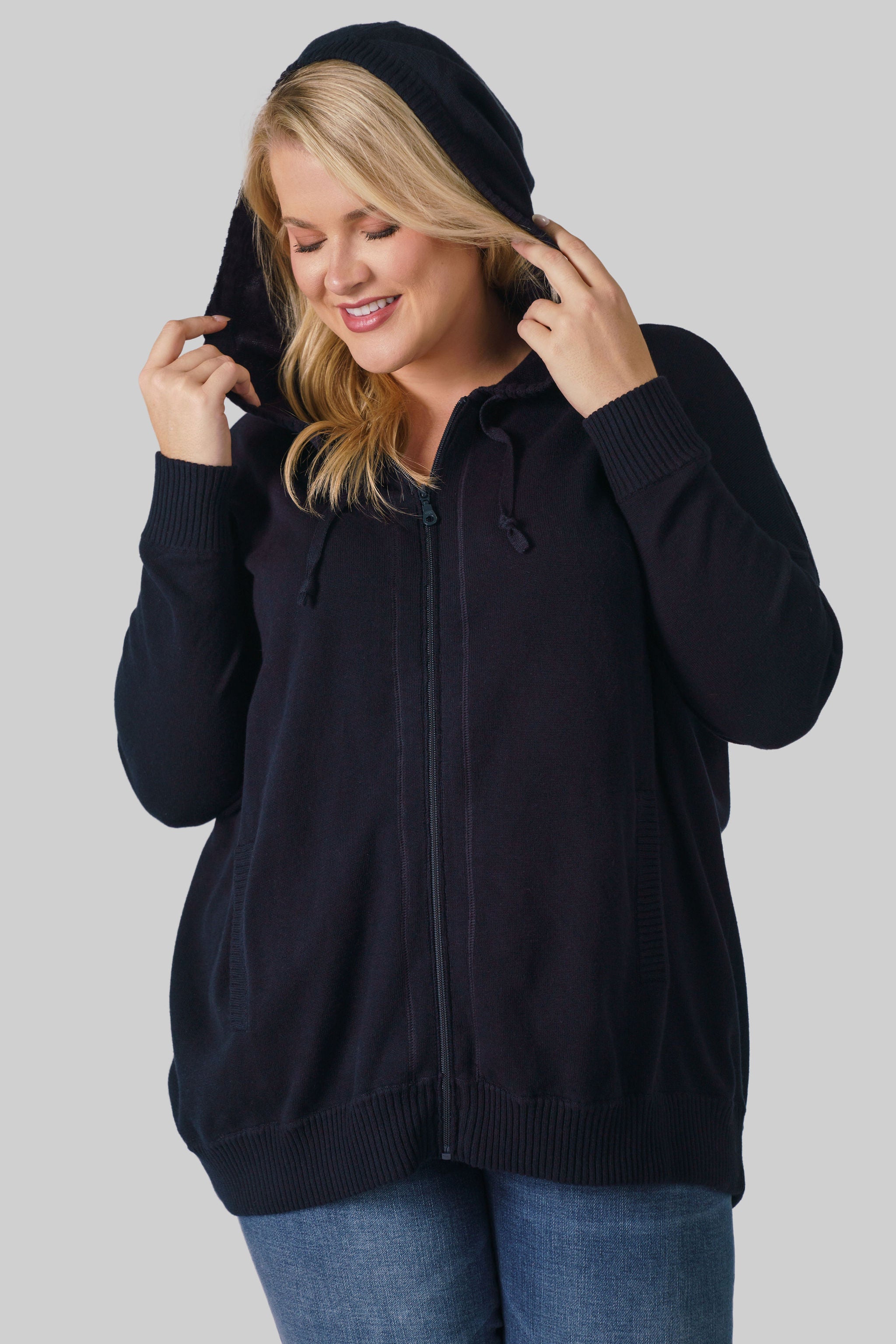 COTTON CASHMERE OVERSIZED ZIP HOODIE plus-size - AMOUR781