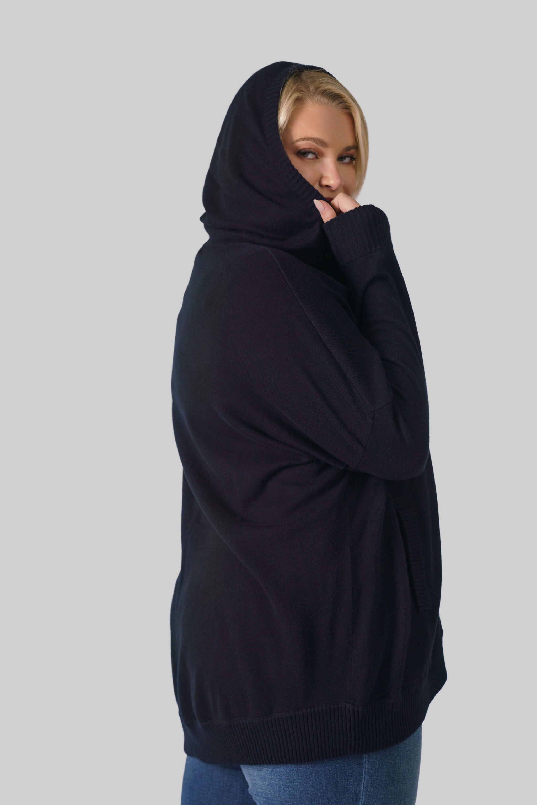 COTTON CASHMERE OVERSIZED ZIP HOODIE plus-size - AMOUR781