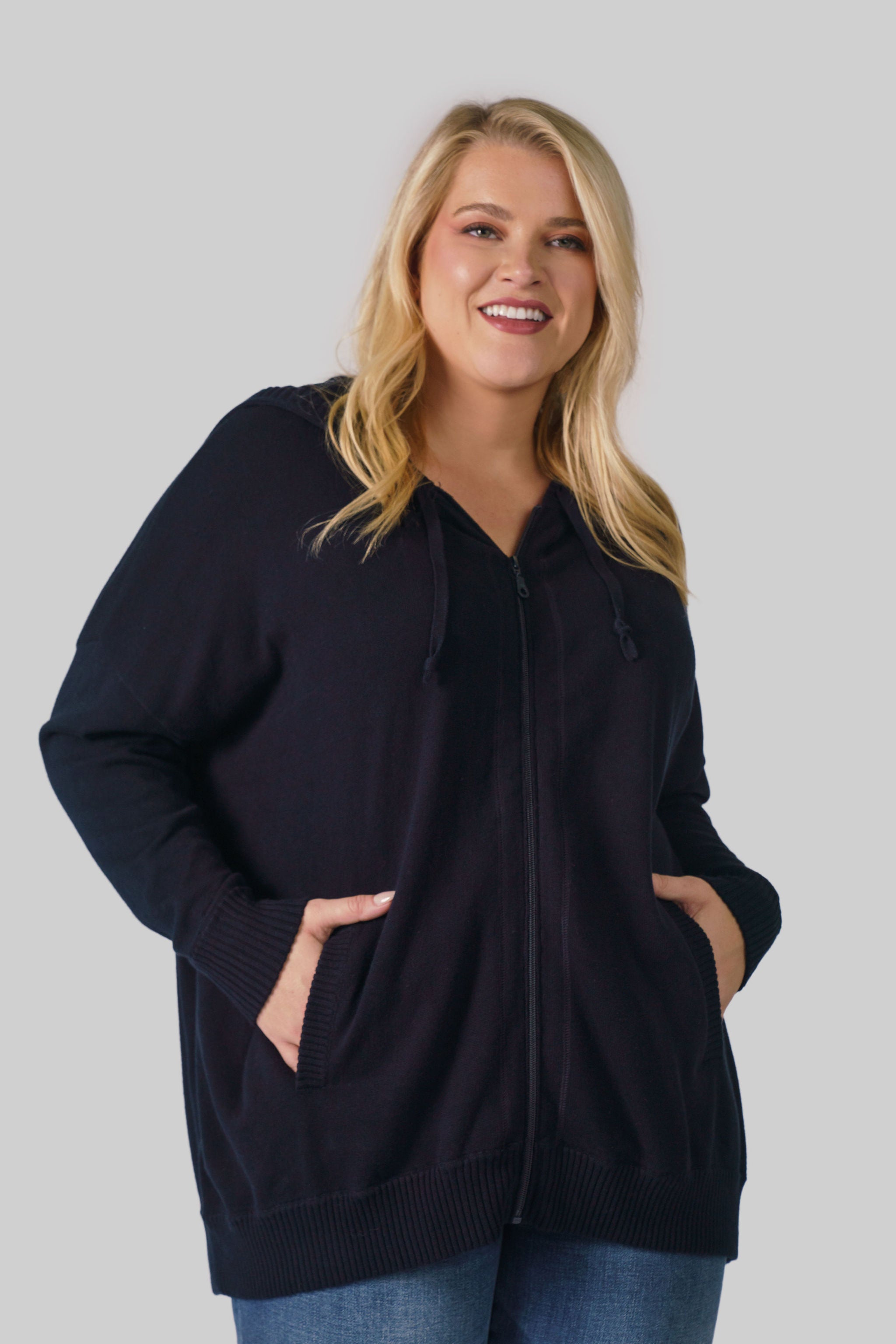 COTTON CASHMERE OVERSIZED ZIP HOODIE plus-size - AMOUR781