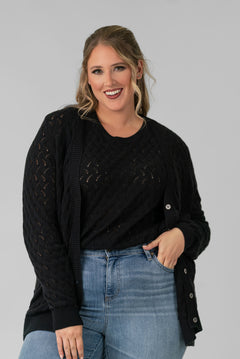 COTTON CASHMERE POINTELLE CARDIGAN plus-size - AMOUR781