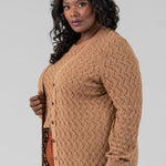 COTTON CASHMERE POINTELLE CARDIGAN plus-size - AMOUR781