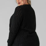 COTTON CASHMERE POINTELLE CARDIGAN plus-size - AMOUR781