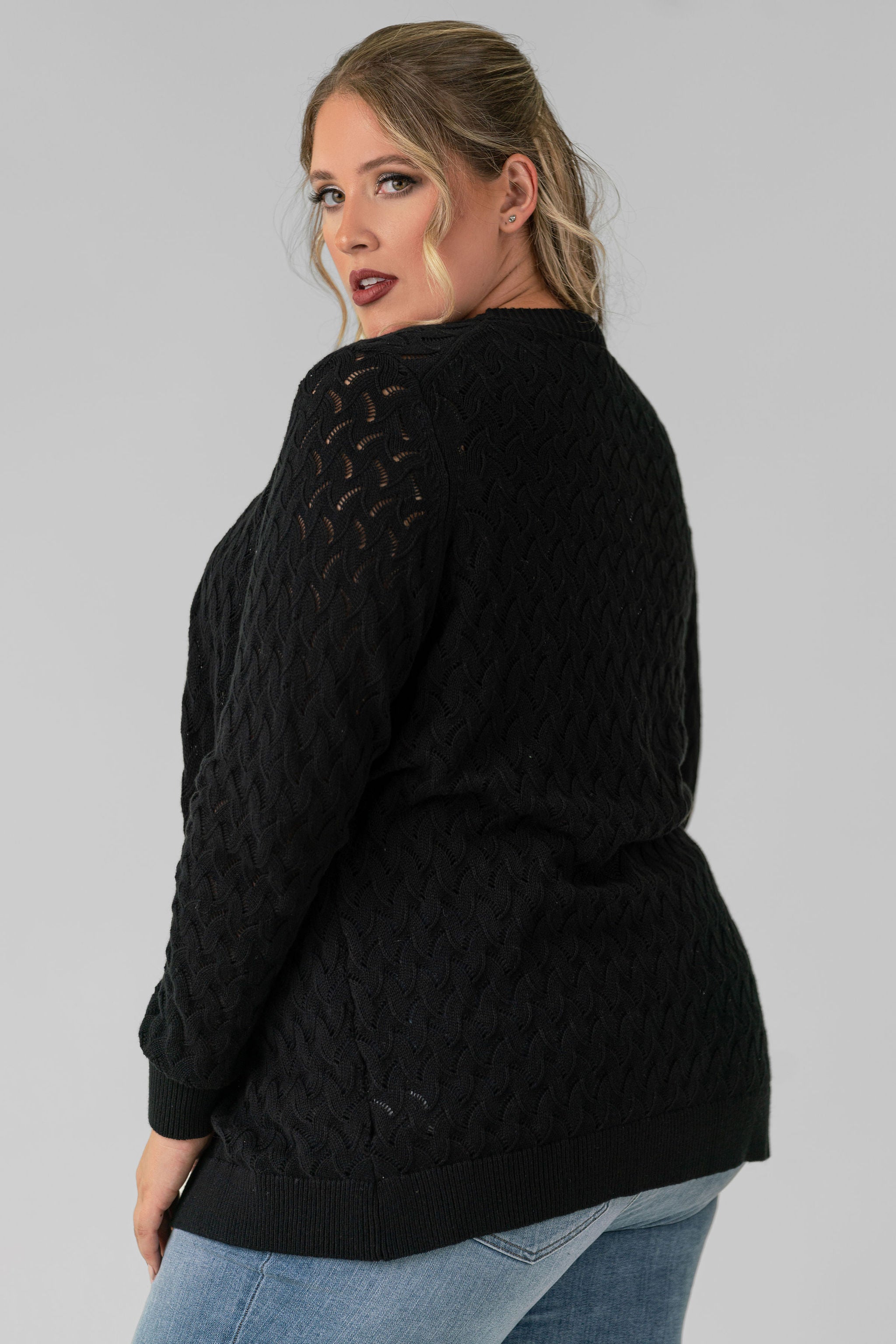 COTTON CASHMERE POINTELLE CARDIGAN plus-size - AMOUR781