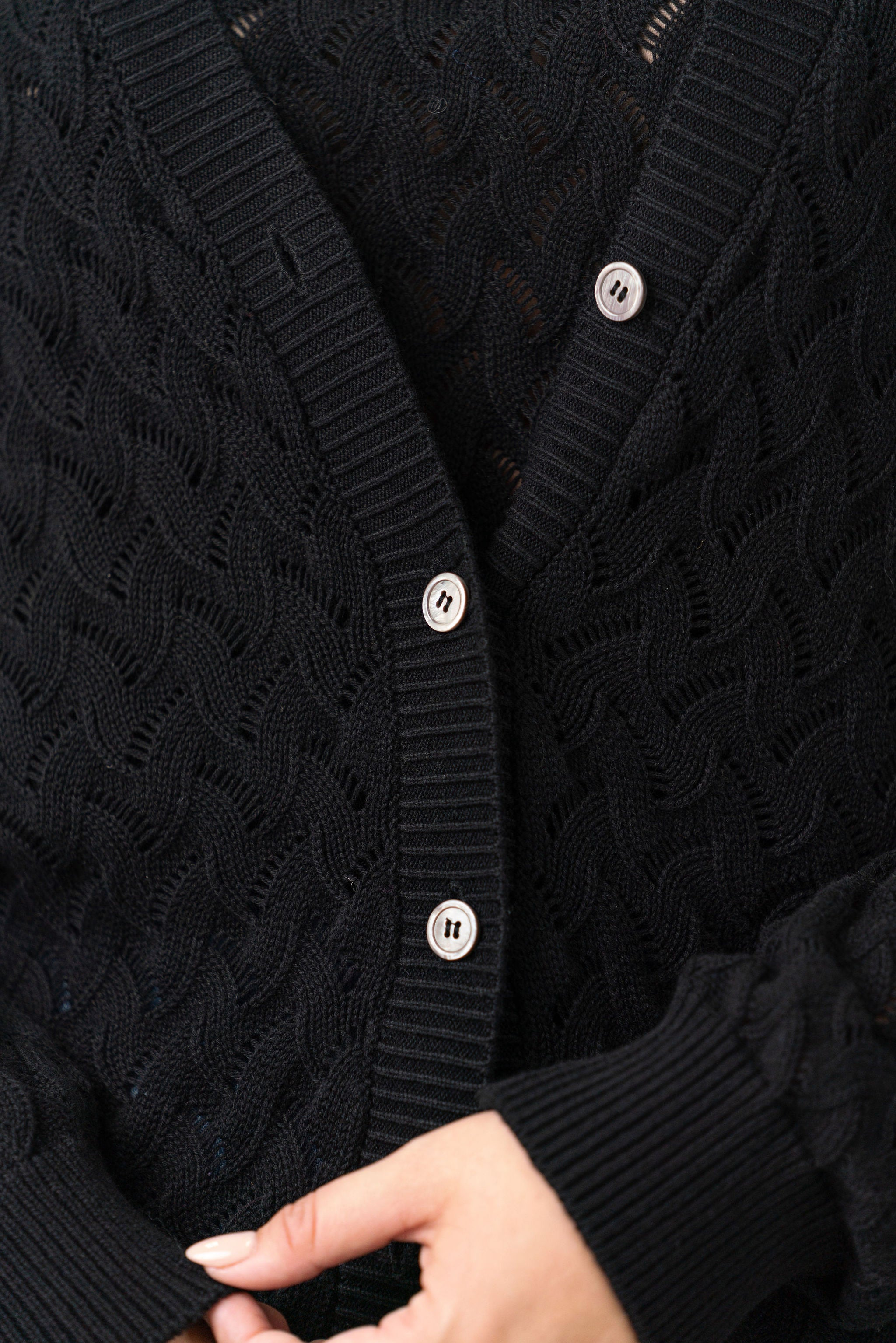 COTTON CASHMERE POINTELLE CARDIGAN plus-size - AMOUR781
