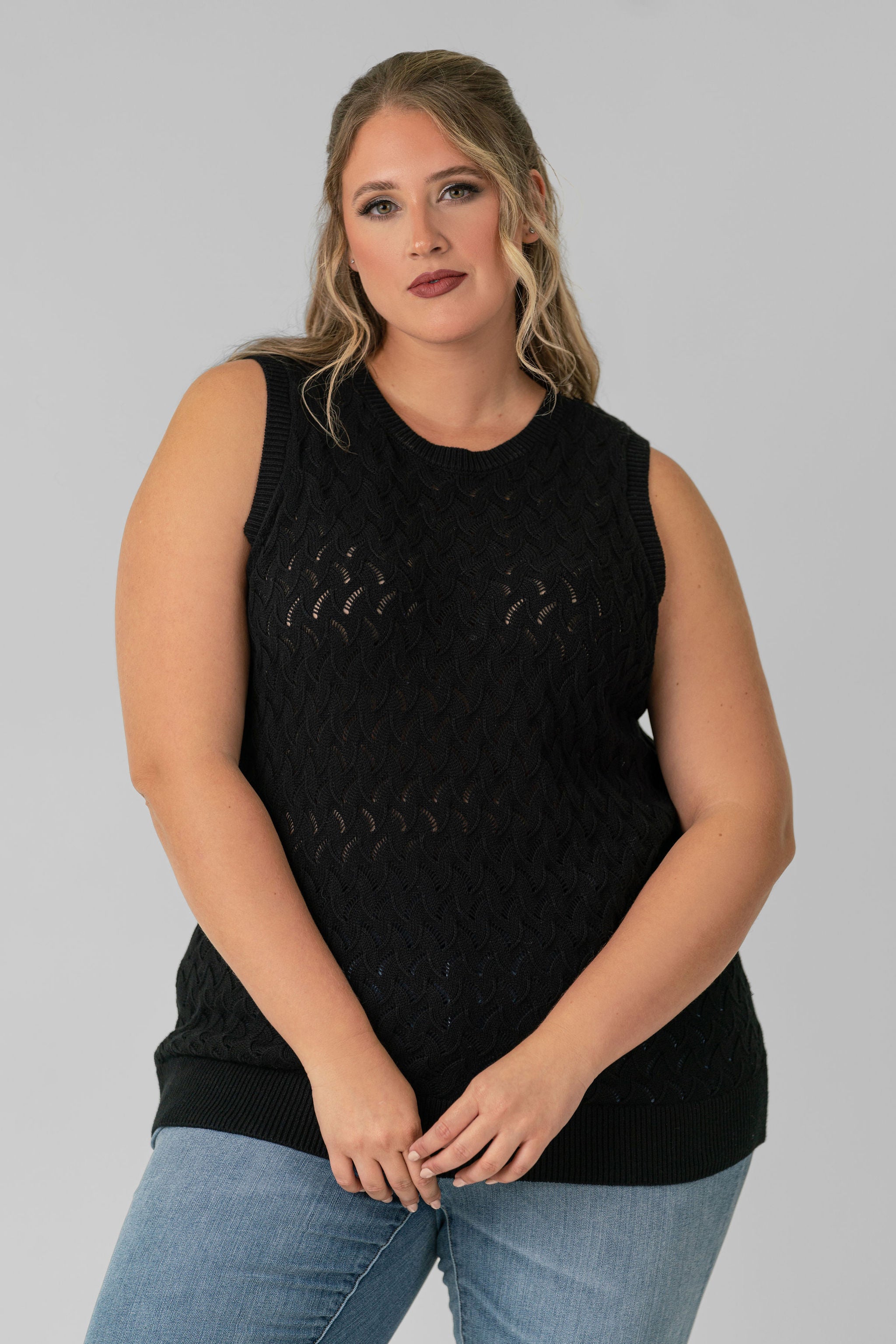 COTTON CASHMERE POINTELLE TANK plus-size - AMOUR781