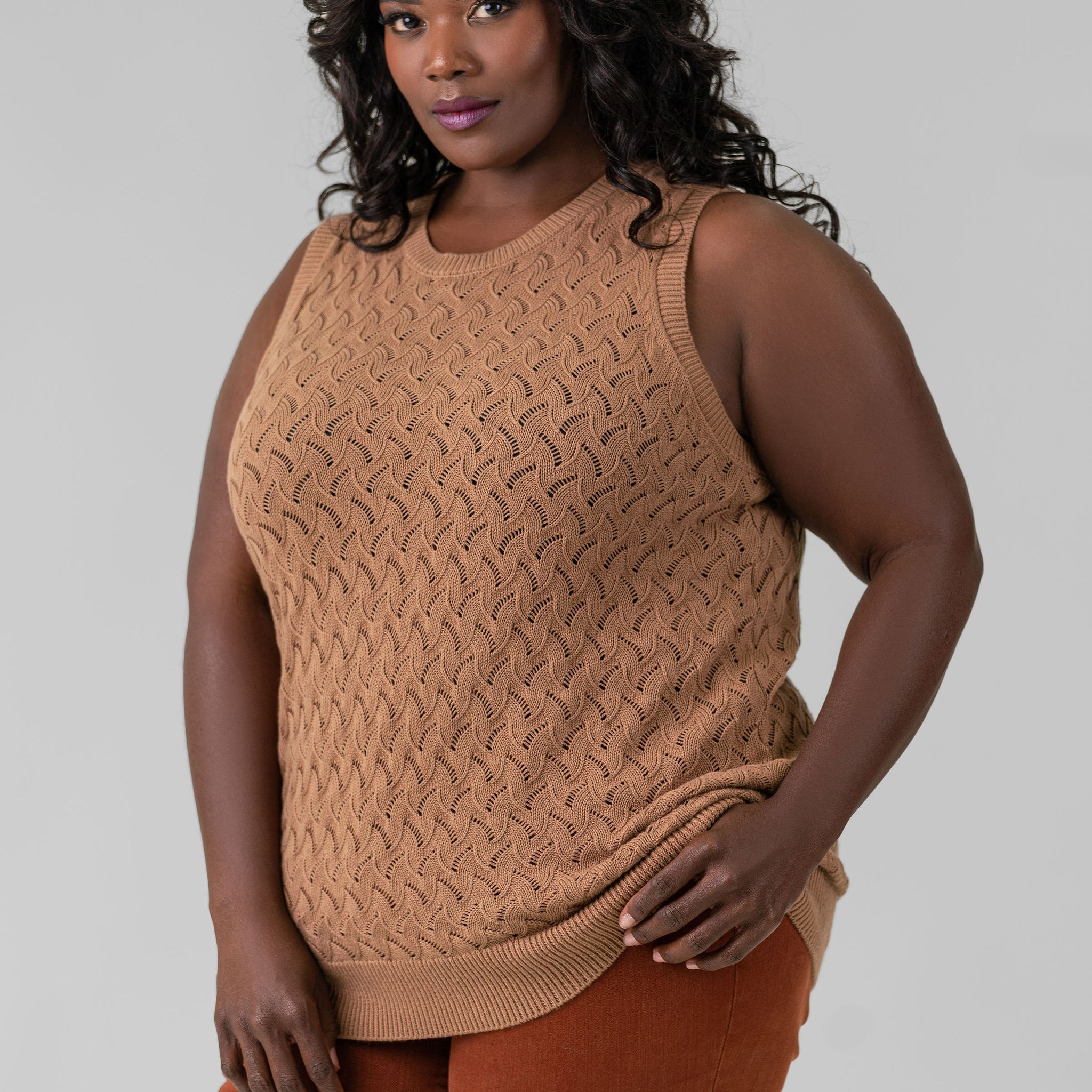 COTTON CASHMERE POINTELLE TANK plus-size - AMOUR781