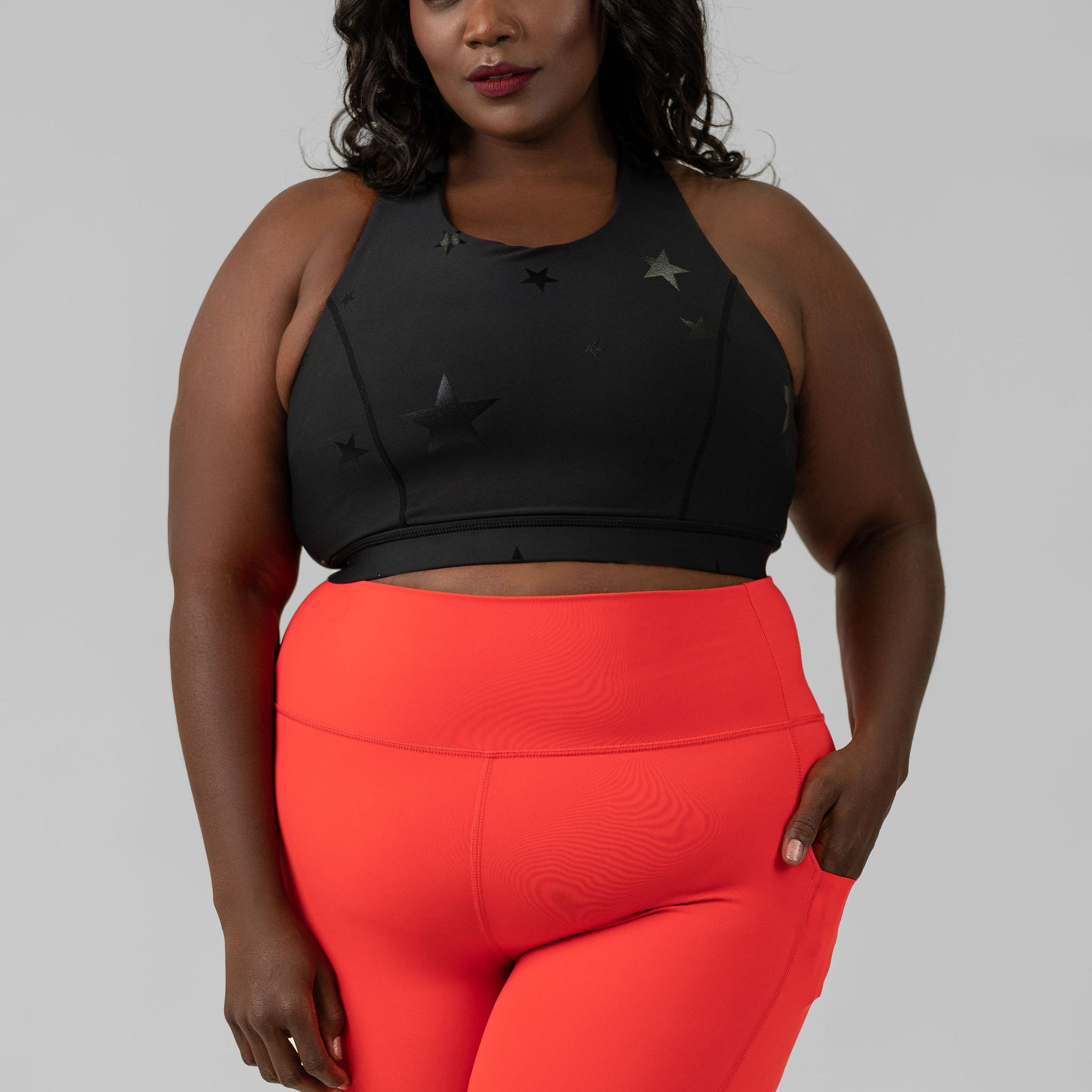 BLACK STAR FOIL SPORTS BRA WITH OVERLAY BACK plus-size - AMOUR781