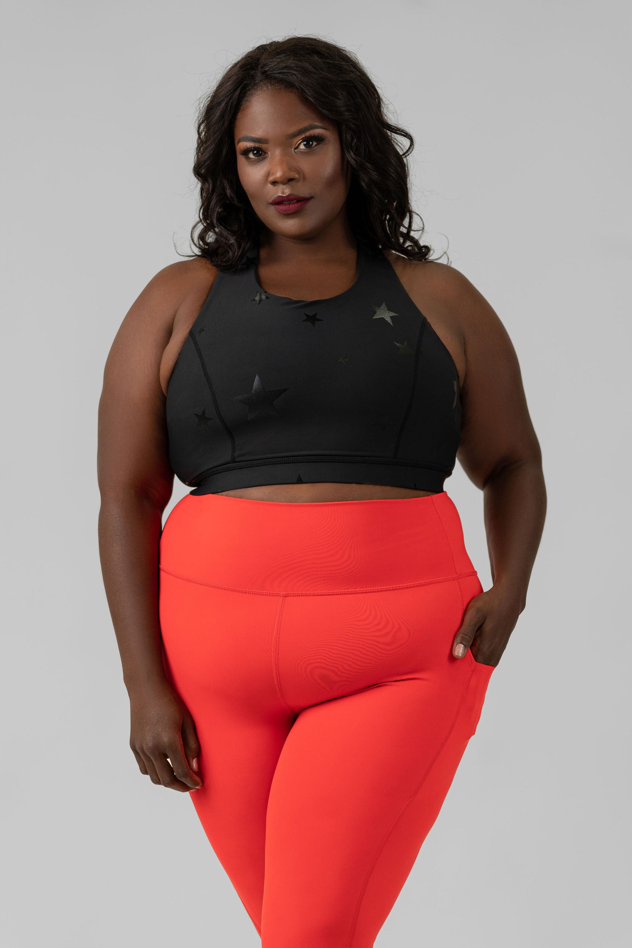 BLACK STAR FOIL SPORTS BRA WITH OVERLAY BACK plus-size - AMOUR781