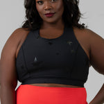 BLACK STAR FOIL SPORTS BRA WITH OVERLAY BACK plus-size - AMOUR781