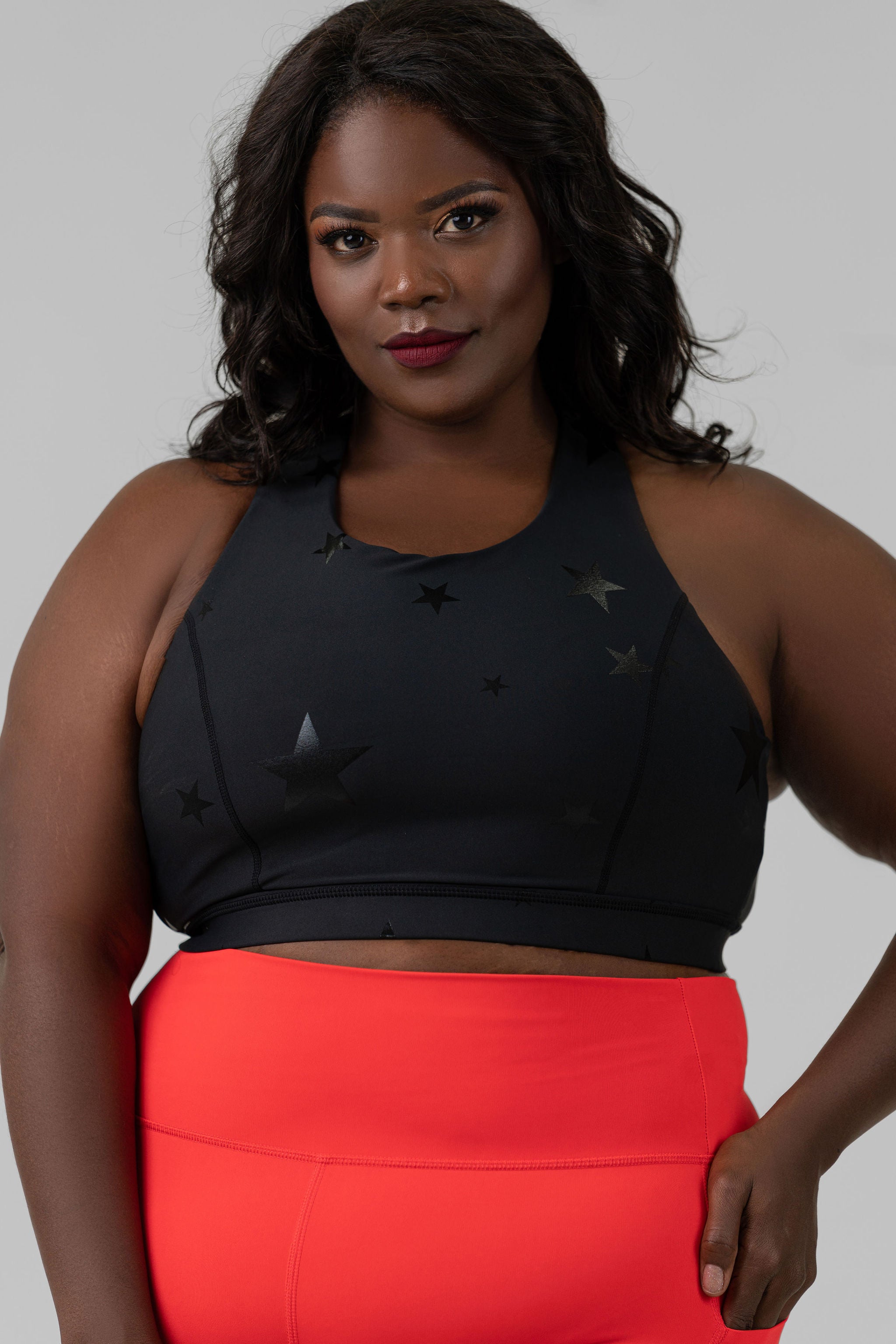 BLACK STAR FOIL SPORTS BRA WITH OVERLAY BACK plus-size - AMOUR781