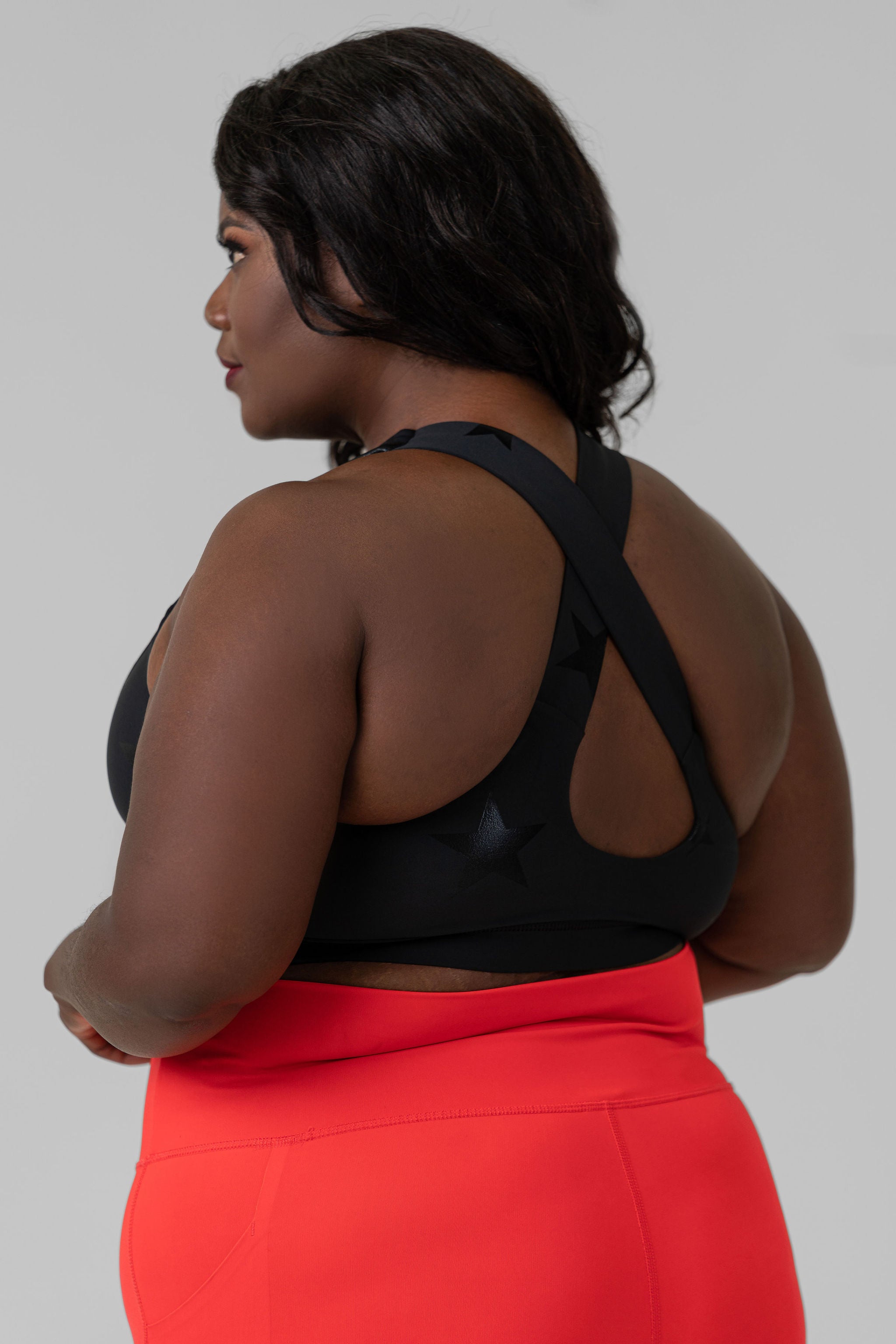 BLACK STAR FOIL SPORTS BRA WITH OVERLAY BACK plus-size - AMOUR781