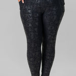 METALLIC FOIL HIGHWAISTED LEGGINGS W/SIDE POCKETS plus-size - AMOUR781