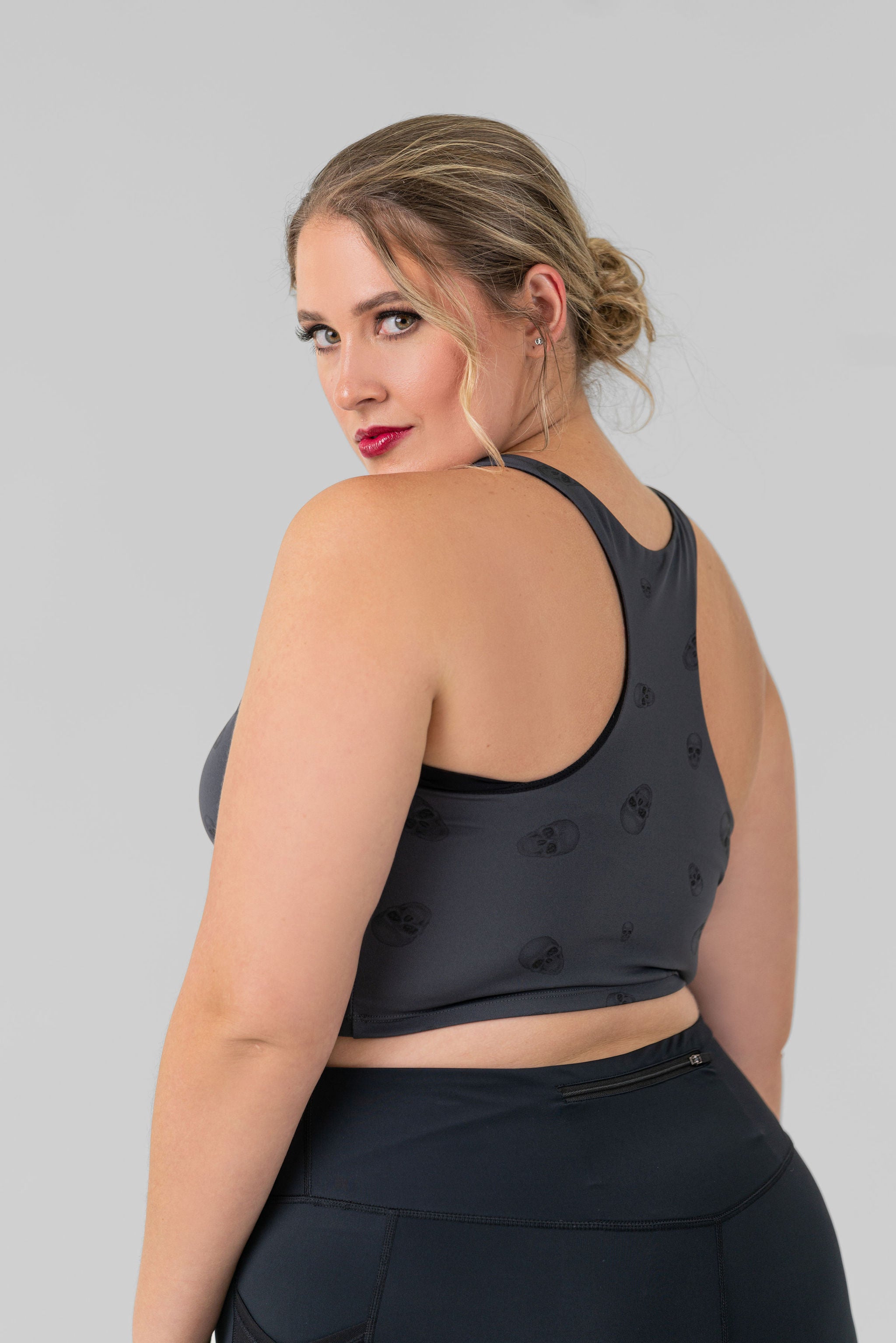 SKULL PRINT RACERBACK SPORTS BRA plus-size - AMOUR781