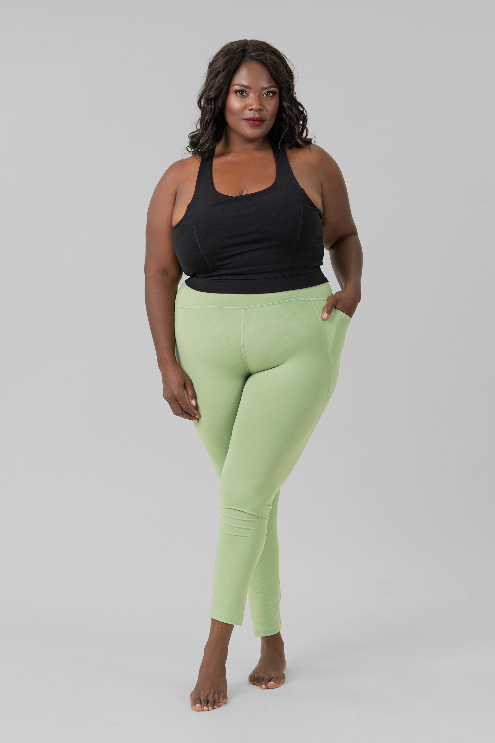 TAPERED BAND ESSENTIAL SOLID HIGH WAISTED LEGGING plus-size - AMOUR781