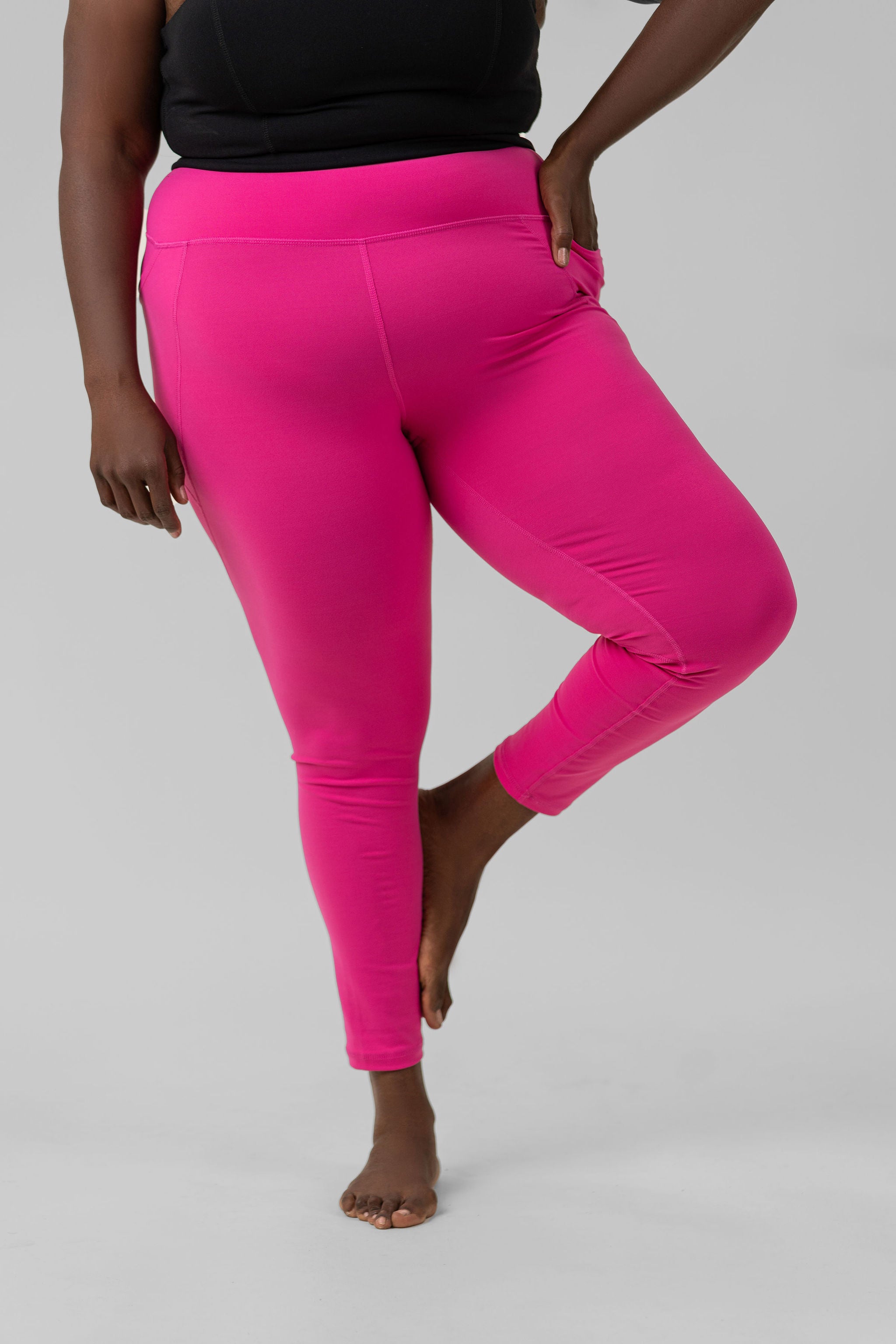 TAPERED BAND ESSENTIAL SOLID HIGH WAISTED LEGGING plus-size - AMOUR781