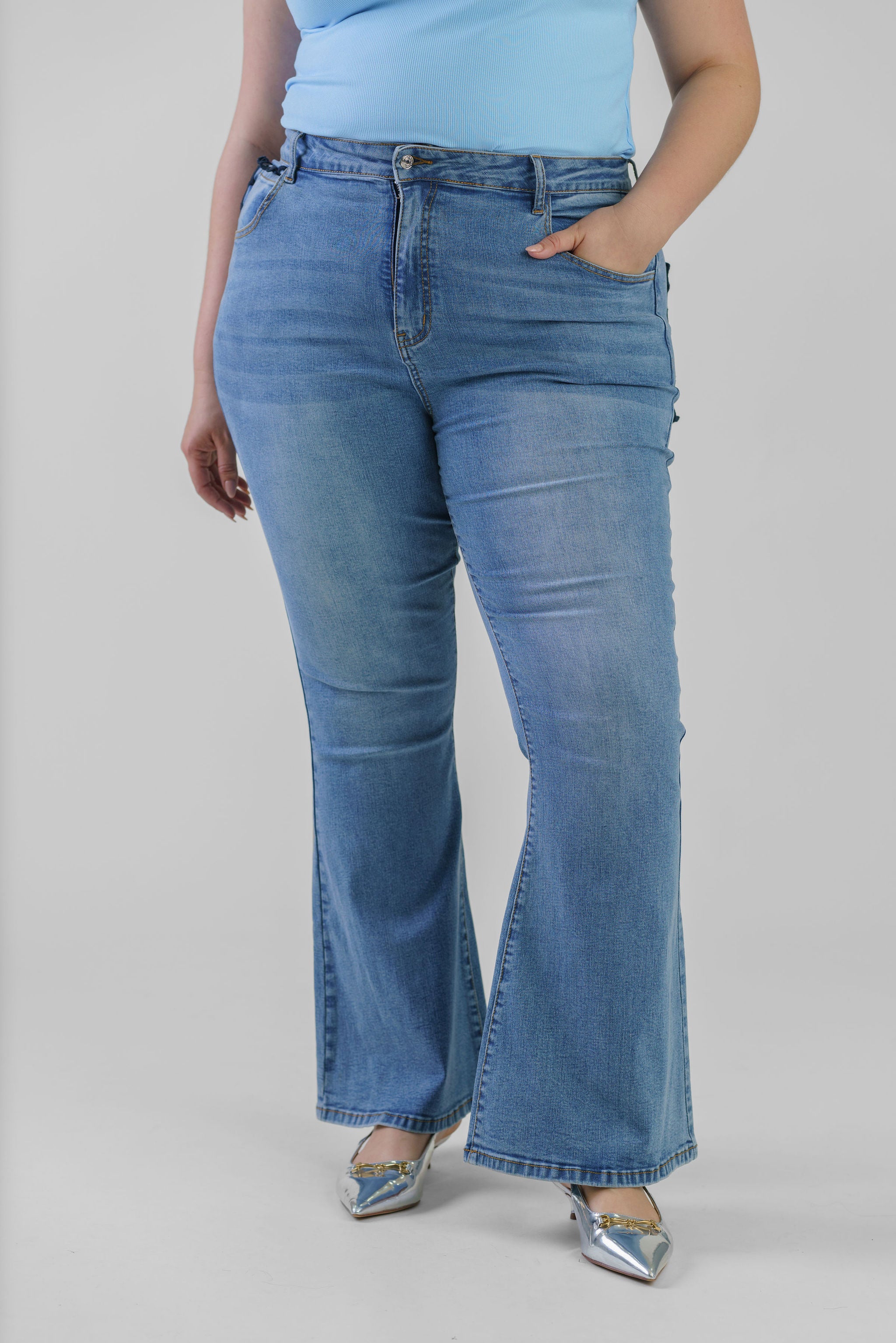 DENIM FLARE SCALLOP JEAN plus-size - AMOUR781