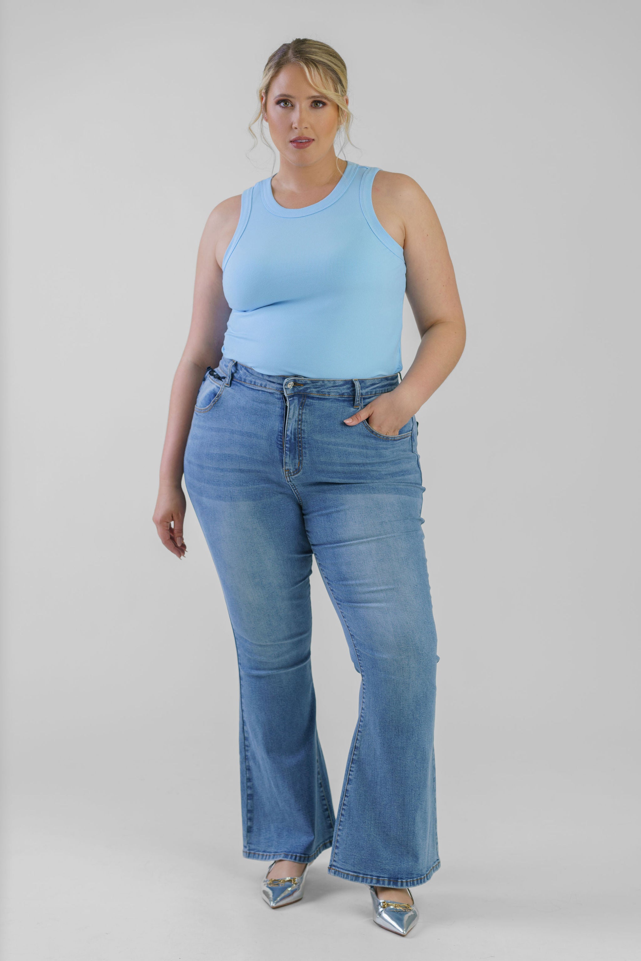 DENIM FLARE SCALLOP JEAN plus-size - AMOUR781