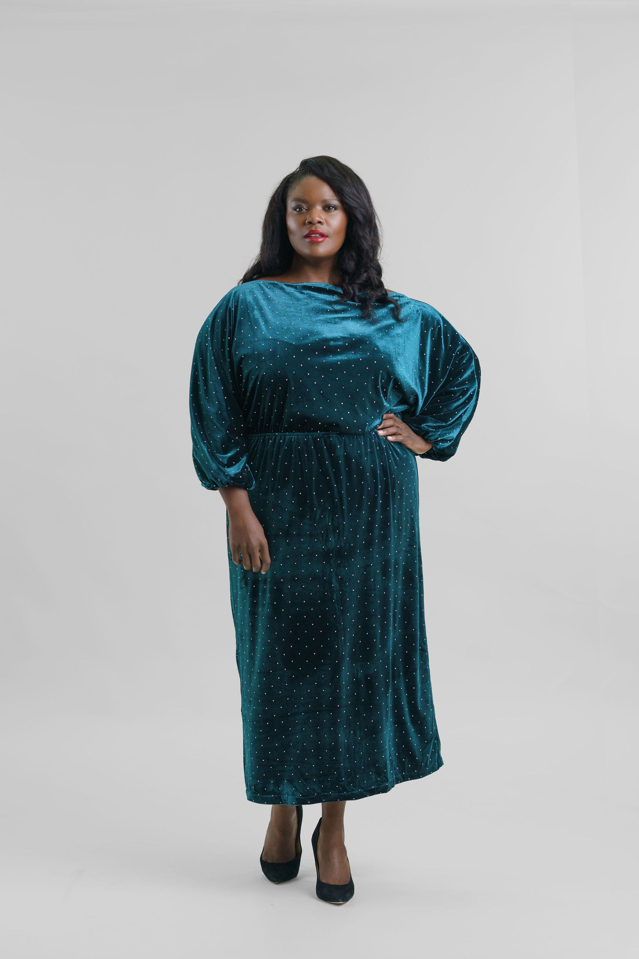 EMERALD VELVET TILLY DRESS plus-size - AMOUR781