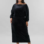 BLACK LONG SLEEVED VELVET TILLY DRESS plus-size - AMOUR781